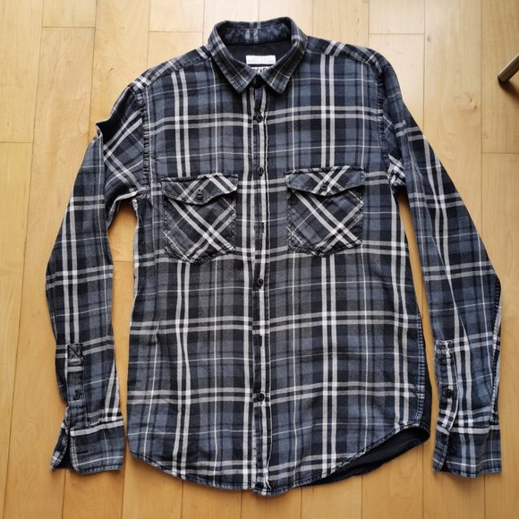 Zara Man AC/DC Black Ice Grey Plaid Shirt - Picture 4 of 10